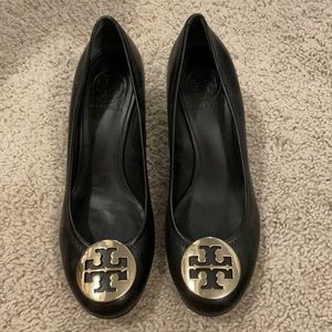 Tory Burch Black Logo Wedges - Size 8